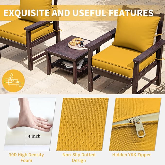 Premium Outdoor Seat Cushion Chair Cushions for Patio Furniture 22 L X 24 W X 4 H Waterproof & Fade Resistant Deep Seat and Backrest Cushion Set with Removable Covers for Chair, Sofa