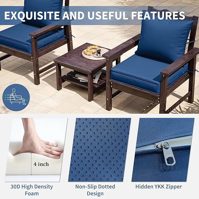 Premium Outdoor Seat Cushion Chair Cushions for Patio Furniture 22 L X 24 W X 4 H Waterproof & Fade Resistant Deep Seat and Backrest Cushion Set with Removable Covers for Chair, Sofa