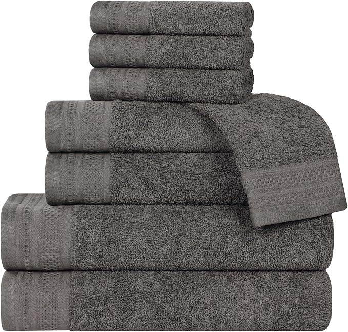 Superior Honeycomb Cotton Medium Weight Towels, for Guest Bath, Master Bathroom, Shower, Quick Dry, Adults, Home Essentials, Textured Waffle Border, Assorted Towel Set, 8 Piece Towel Set, Gunmetal