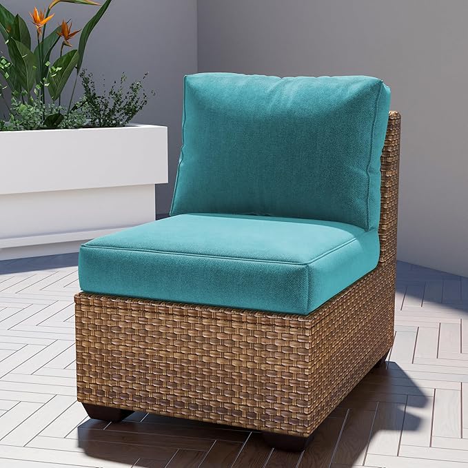 UIXE Outdoor Deep Seat Cushion Set with Slipcovers, Patio Furniture Cushions & Back Pad, Water-Resistant Outdoor Cushion Covers Backyard Sectional Sofa Cushions for Bistro Chair - Teal Blue