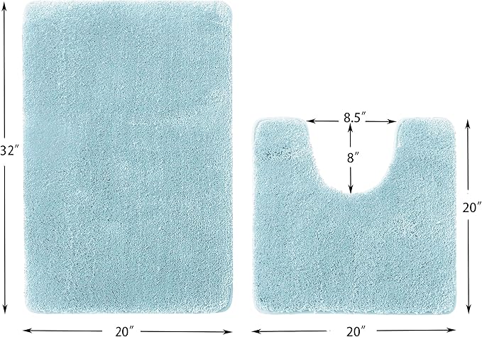 YHF Bathroom Rug Set 2Piece, Thick &Soft Microfiber Shaggy, U Shaped Contour, Machine Washable Bath Mats, Absorbent Bath Rugs, Non-slip Rubber Backing Bath Mat for Bathroom Floor, Tub and Shower, Blue