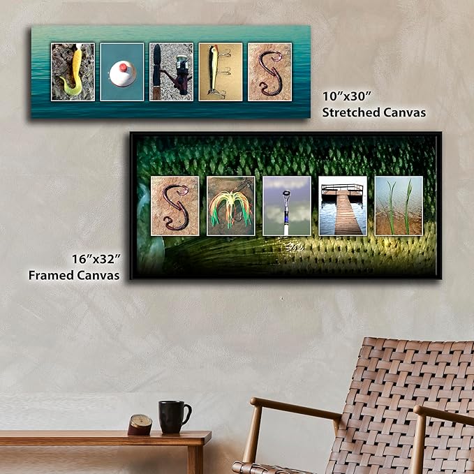 Personalized Fishing Name Alphabet Art - Perfect for The Man cave, Office, or Boy's Room. (Block Mount - 6.5 x 18)