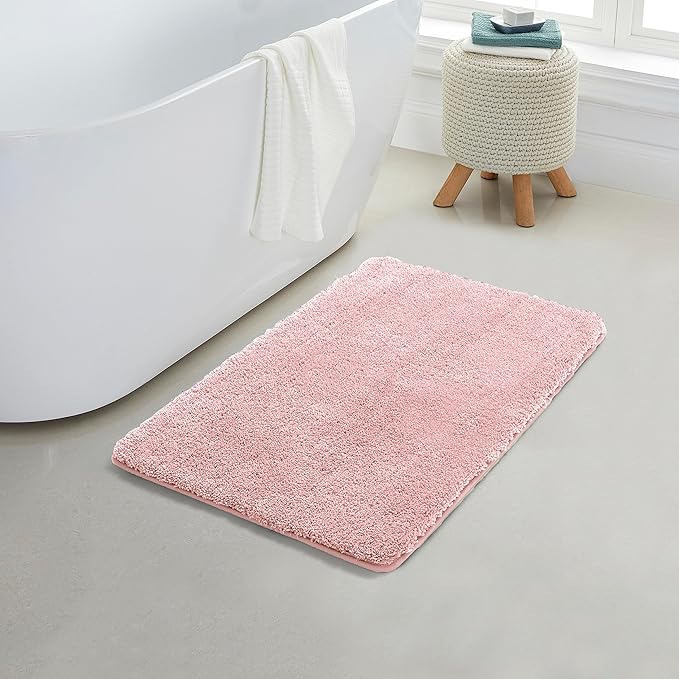 YHF Bathroom Rugs 17" X 24", Extra Thick & Soft Microfiber Shaggy, Machine Washable Bath Mats, Absorbent Bath Rugs, Non-Slip Rubber Backing Bath Mat for Bathroom Floor, Tub and Shower, Pink