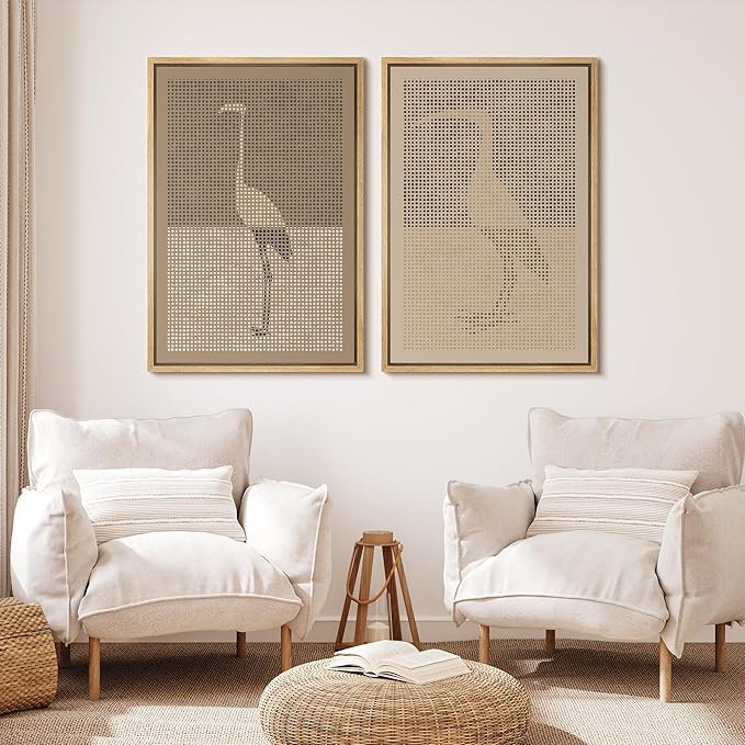 MUDECOR Framed Canvas Print Wall Art Bird Silhouette Modern Minimalist with Heron Crane Illustrations Modern Art Decorative Bohemian Colorful for Living Room, Bedroom, Office - 16"x24"x2 Natural