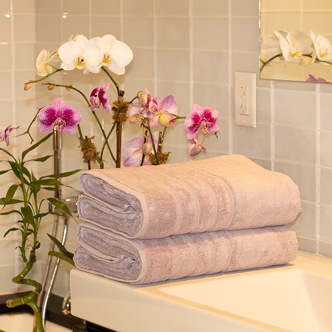 Mosobam Luxury Turkish 12pc XL Towel Set 35X70 16X30 13X13 Lavender Aura 700 GSM Bamboo Viscose & Aegean Turkish Combed Cotton
