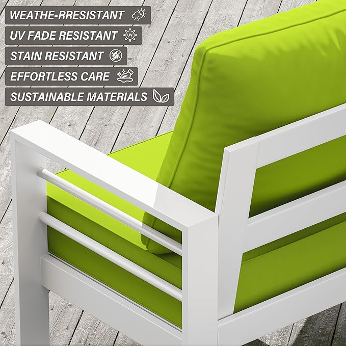 Outdoor Seat Cushion Set 24 x 24 x6.5 Inch Splash-Proof & Fade Resistant Patio Furniture Cushions with Removable Cover Deep Seat & Back Cushion with Straps for Chair Sofa Couch