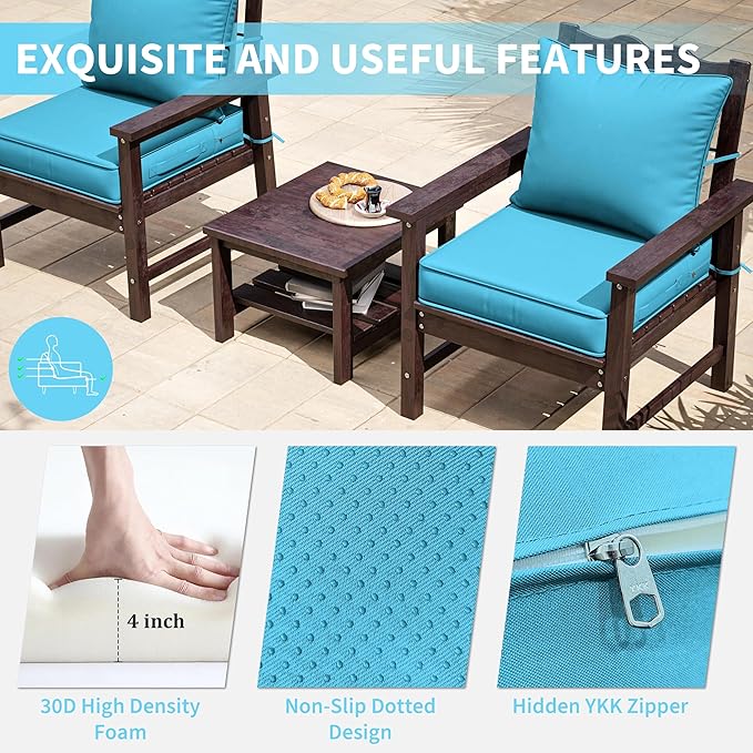 Premium Outdoor Seat Cushion Chair Cushions for Patio Furniture 22 L X 24 W X 4 H Waterproof & Fade Resistant Deep Seat and Backrest Cushion Set with Removable Covers for Chair, Sofa