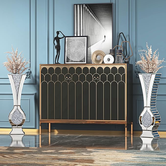 27" Tall Floor Crystal Vase Crushed Diamond Floor Vase Large Silver Vases for Decor Living Room Big Glass vases