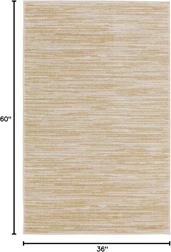 Nourison Home Essentials Indoor/Outdoor Ivory Gold 3' x 5' Area Rug, Easy Cleaning, Non Shedding, Bed Room, Living Room, Dining Room, Backyard, Deck, Patio (3x5)