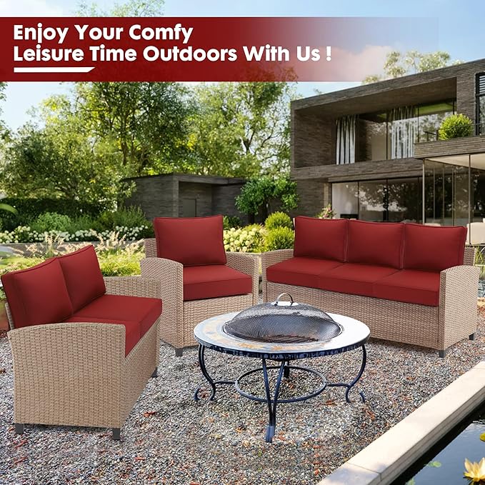 Outdoor Deep Seating Cushion Set, 24" x 24", Waterproof & Fade Resistant Patio Furniture Cushions with Handle, Deep Seat and Back Cushion for Chair and Sofa (3, Red)