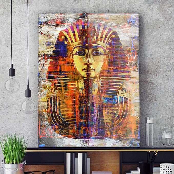 SuccessHunters King Tut Wall Art Canvas Print Pharaoh Mask Ancient Egypt Art Egyptian Prints Home Decor Pop Art Office Decor Egyptian Gift (36" x 24")