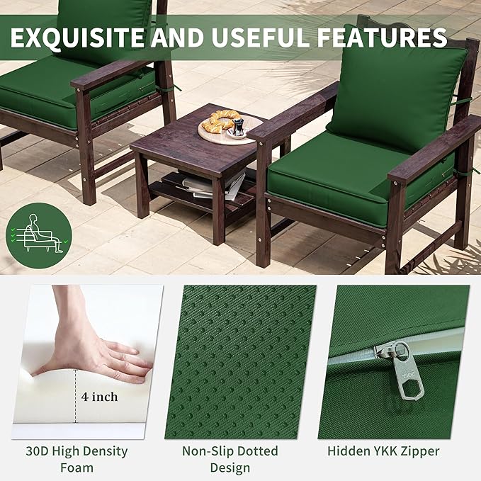 Premium Outdoor Seat Cushion Chair Cushions for Patio Furniture 22 L X 24 W X 4 H Waterproof & Fade Resistant Deep Seat and Backrest Cushion Set with Removable Covers for Chair, Sofa