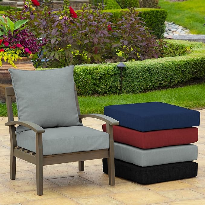 Arden Outdoor Deep Seat Cushion Set, 24 in x 24 in, Weather-Proof, Rain-Proof, Fade Resistant Patio Cushion for Chair, Sofa, and Couch Stone Grey Leala