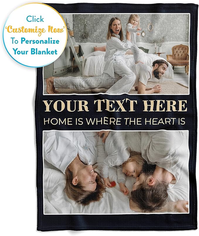 Ships Next Day, Custom Blanket with Picture and Text - Printed in USA, Personalized Photo Blanket with Text (Sherpa 50x60)