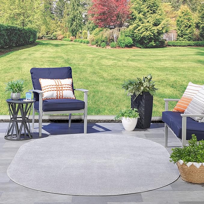 Nourison Home Essentials Indoor/Outdoor Silver Grey 6' x 9' Oval Area Rug, Easy Cleaning, Non Shedding, Bed Room, Living Room, Dining Room, Backyard, Deck, Patio (6x9 Oval)