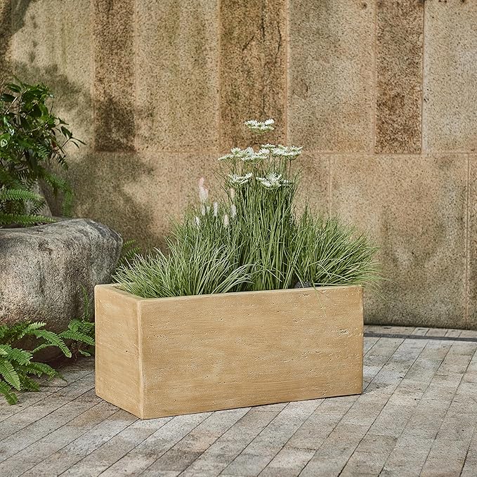 Lightweight Concrete Rectangle Planter Box,Travertine Handmade Outdoor Garden Pot with Drainage Hole & Rubber Plug,Modern Plant Container for Backyard Patio,No Assembly Needed,31.25"W Antique Brown