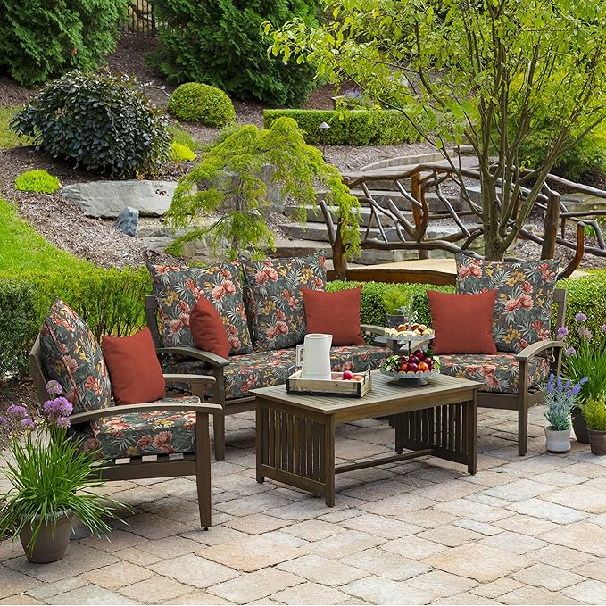 Arden Outdoor Deep Seat Cushion Set, 24 in x 24 in, Weather-Proof, Rain-Proof, Fade Resistant Patio Cushion for Chair, Sofa, and Couch Phoebe Grey Floral
