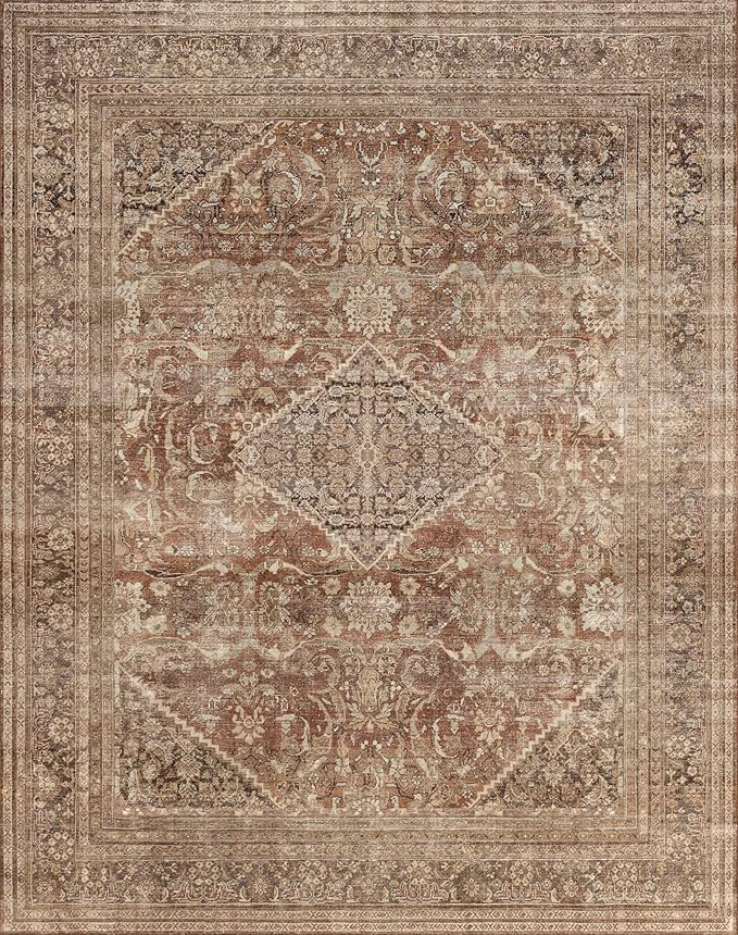vivorug 5x7 Area Rugs - Ultra-Thin Washable Rug with Non-Slip Backing, Ideal for Living Room, Bedroom, Kitchen Floor Carpet - Vintage, Easy Clean, Durable, Earth Tone