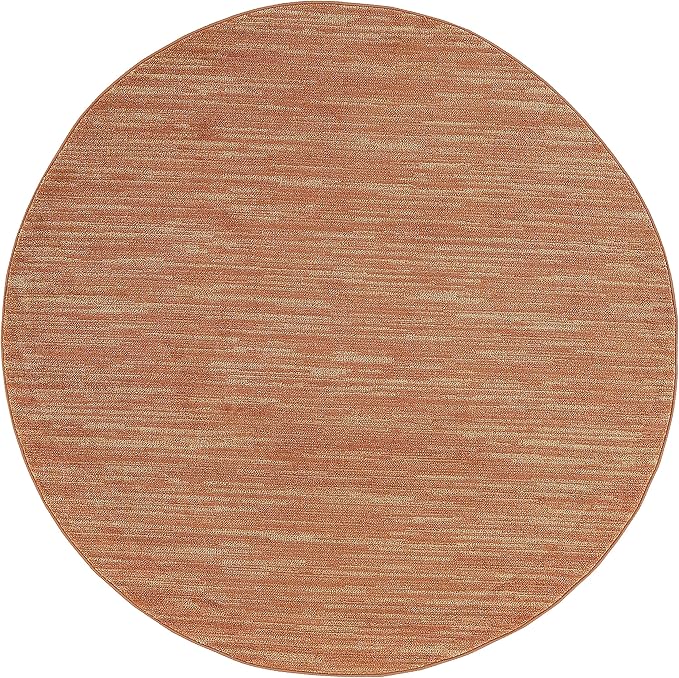 Nourison Home Essentials Indoor/Outdoor Rust 4' x Round Area Rug, Easy Cleaning, Non Shedding, Bed Room, Living Room, Dining Room, Backyard, Deck, Patio (4 Round)