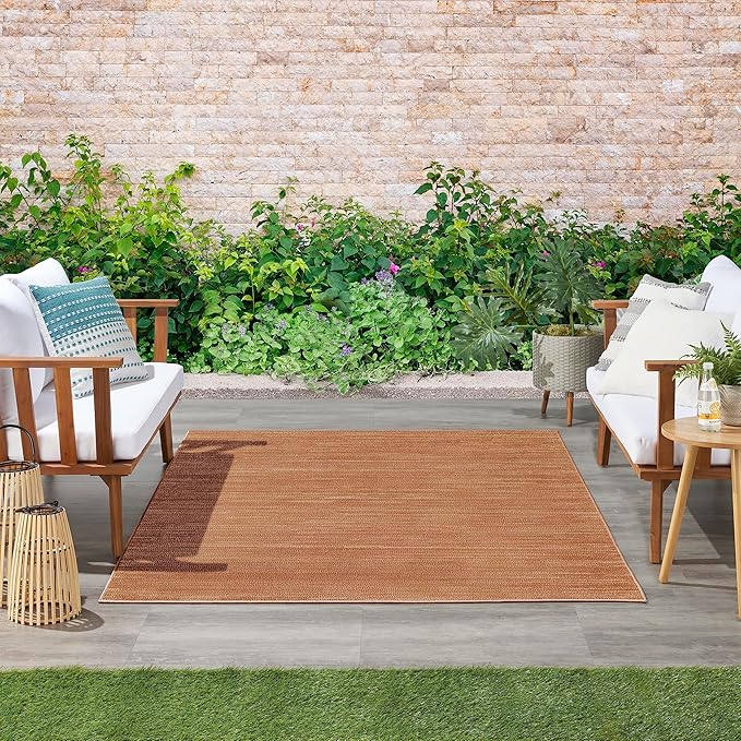 Nourison Home Essentials Indoor/Outdoor Rust 4' x 6' Area Rug, Easy Cleaning, Non Shedding, Bed Room, Living Room, Dining Room, Backyard, Deck, Patio (4x6)