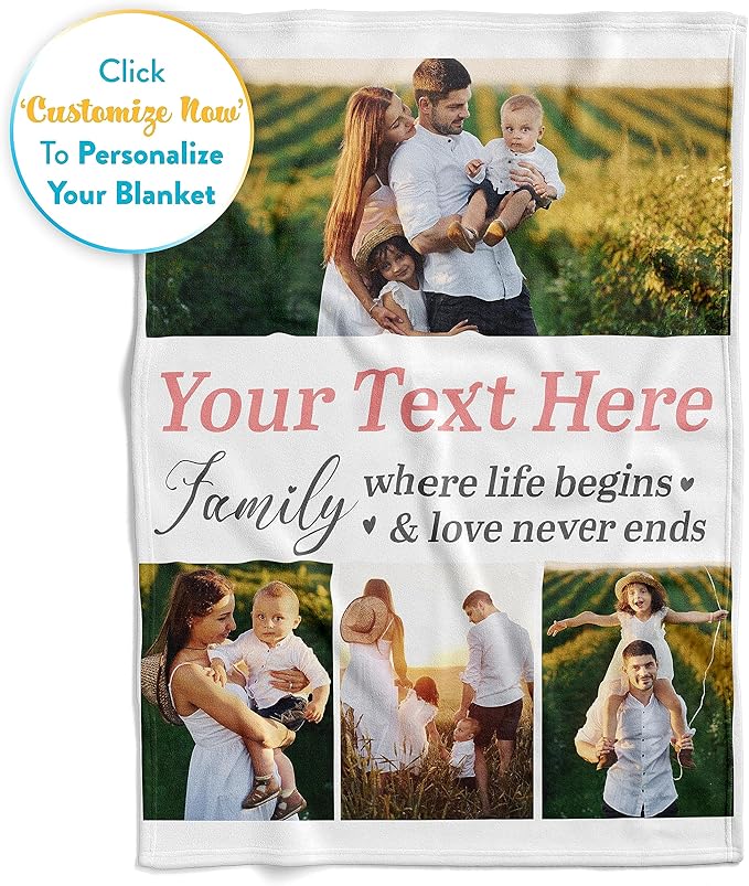 Ships Next Day, Custom Blanket with Picture and Text - Printed in USA, Personalized Photo Blanket with Text (Fleece 60x80)