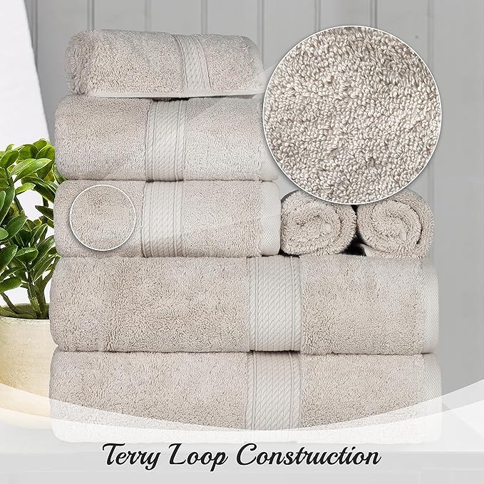 BLUENILEMILLS Solid Egyptian Cotton Bath Towel Set, 30" x 55", Stone, 2-Pieces