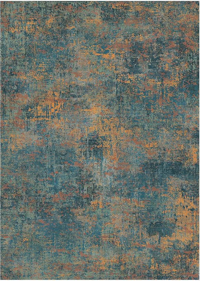 GENIMO Washable Area Rugs for Living Room Bedroom, 10x14 Modern Abstract Non Slip Rug, Low Pile Soft Contemporary Indoor Floor Carpet Cover for Dining Room Kitchen, Dark Blue