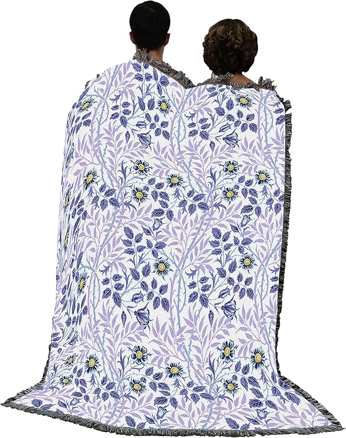 Pure Country Weavers William Morris Sweetbriar Lavender Blanket - Arts & Crafts - Gift Tapestry Throw Woven from Cotton - Made in The USA (72x54)