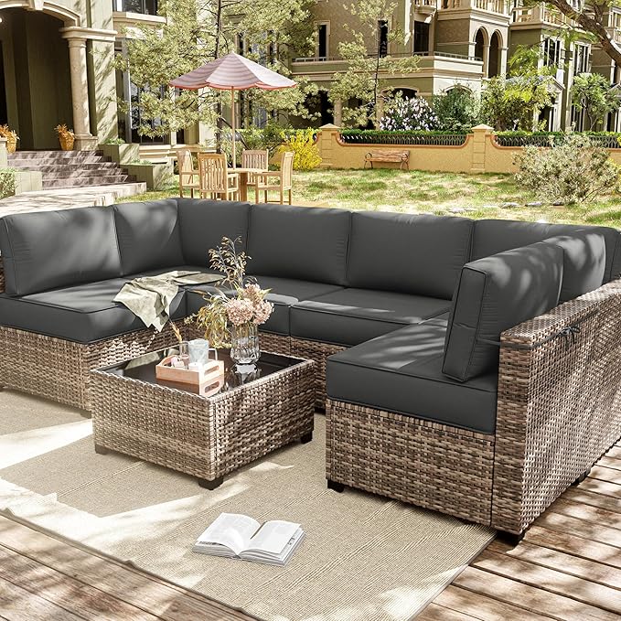 14 Pcs Outdoor Cushion Slipcovers Outdoor Patio Cushion Covers Replacement Waterproof with Zipper for Outdoor Furniture, Patio Sofa Couch 3 Sizes, Covers Only