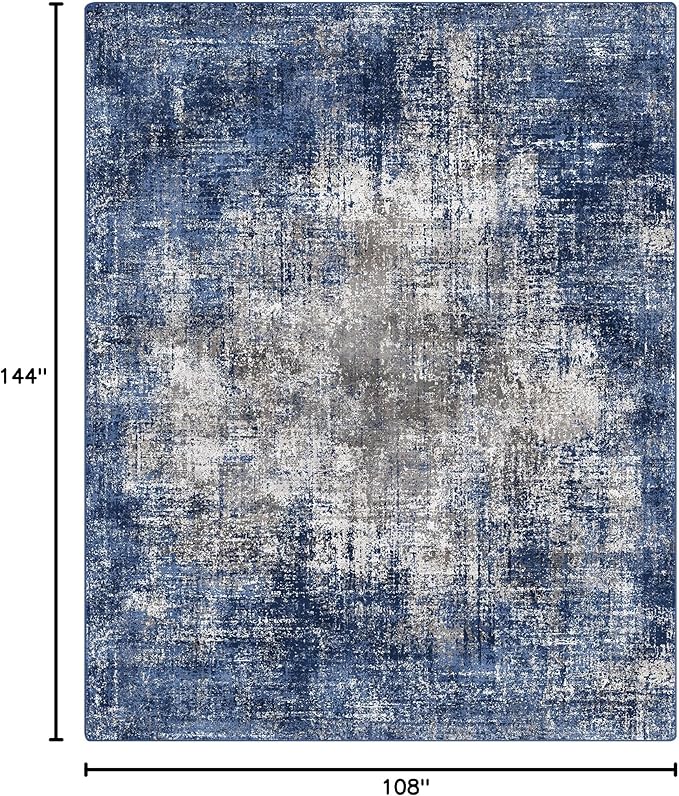 GENIMO Washable Area Rugs for Living Room Bedroom, 9x12 Modern Abstract Non Slip Rug, Low Pile Soft Contemporary Indoor Floor Carpet Cover for Dining Room Kitchen, Blue&Gray