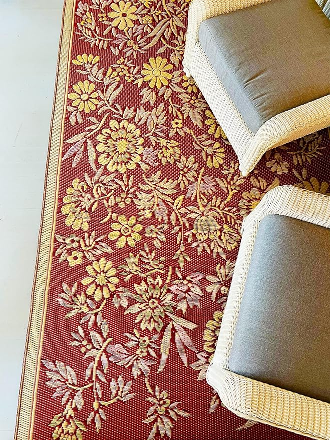 Mad Mats Wildflowers Indoor/Outdoor Floor Mat, 5 by 8-Feet, Cranberry