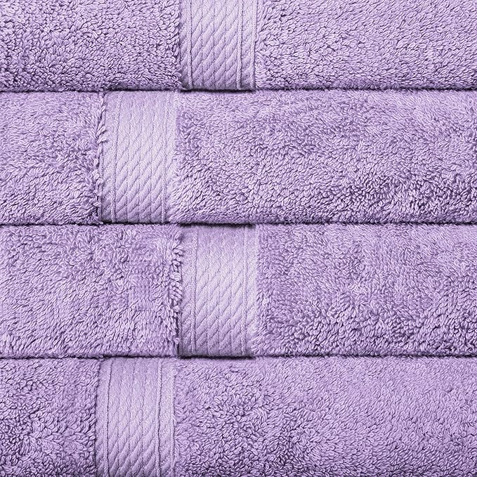 BLUENILEMILLS BNM Egyptian Cotton 4-Piece Towel Set, Includes 4 Hand Towels, Attached Loop for Easy Hanging and Storage, Hotel Quality, Perfect for Bathroom, Gym, Shower Space, or Spa, Purple