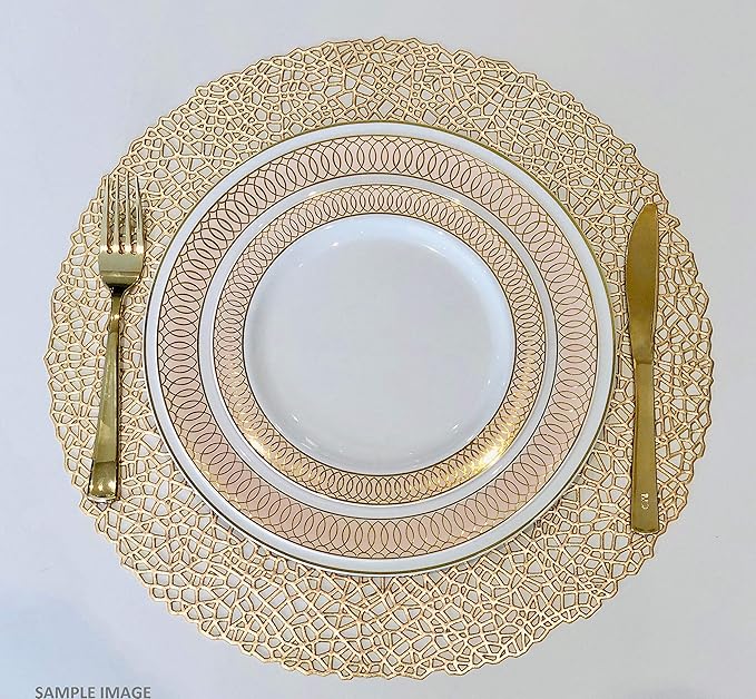 " OCCASIONS " 240 Plates Pack,(120 Guests) Premium Premium Wedding Party Disposable Plastic Plates Set -120 x 10'' Dinner + 120 x 7.5'' Salad/Dessert Plate (Venice Blush and Gold)