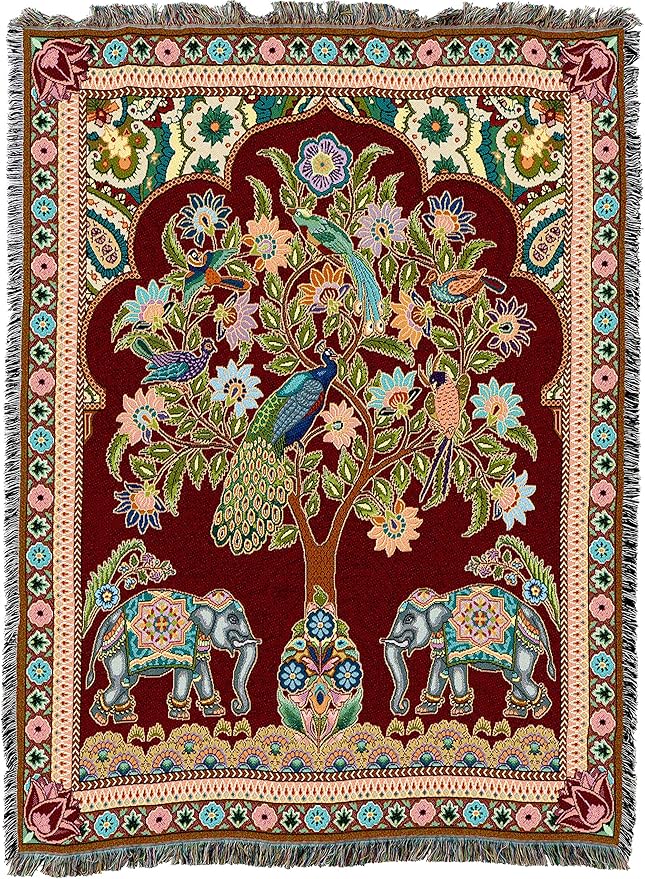 Pure Country Weavers Asian Elephants Blanket - Tree of Life Gift Tapestry Throw Woven from Cotton - Made in The USA (72x54)