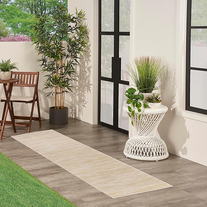 Nourison Home Essentials Indoor/Outdoor Ivory Gold 2'2" x 7'6 Area Rug, Easy Cleaning, Non Shedding, Bed Room, Living Room, Dining Room, Backyard, Deck, Patio (2x8)