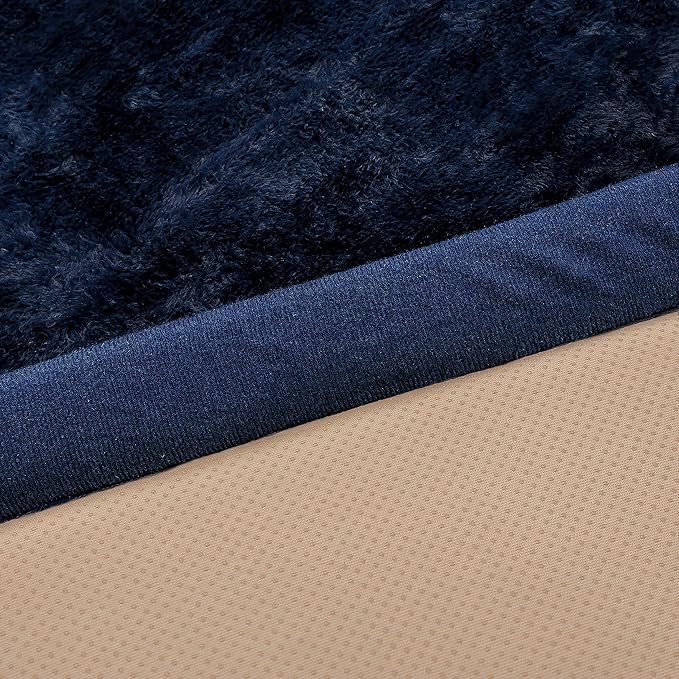 Loartee Faux Rabbit Fur Rug - 1.18" Thick Soft Fluffy Area Rug, Non-Slip Memory Foam Crawling Mat, Dark Blue, 78"x118"