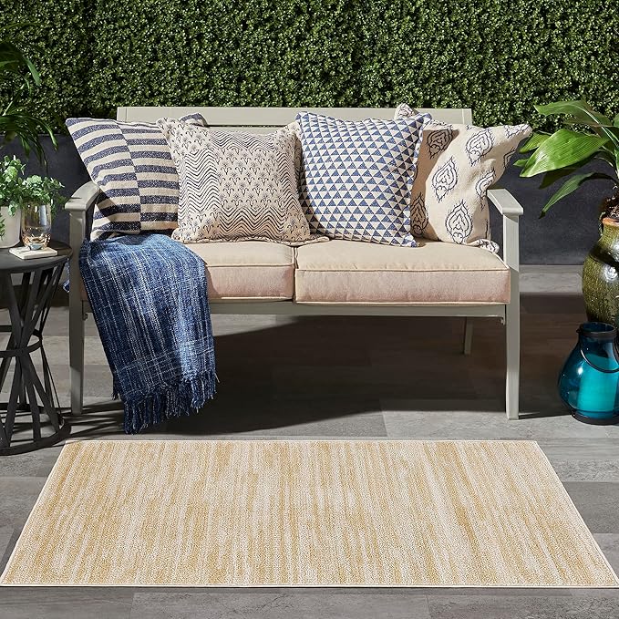 Nourison Home Essentials Indoor/Outdoor Ivory Gold 3' x 5' Area Rug, Easy Cleaning, Non Shedding, Bed Room, Living Room, Dining Room, Backyard, Deck, Patio (3x5)
