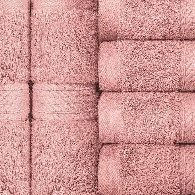 BLUENILEMILLS BNM Egyptian Cotton 6-Piece Towel Set, Includes 6 Face Towels, Attached Loop for Easy Hanging and Storage, Hotel Quality, Perfect for Bathroom, Gym, Shower Space, or Spa, Tea Rose