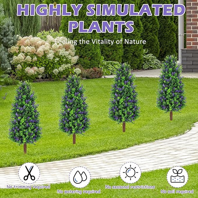 Sunnyglade 2 Packs 27.5" Artificial Lavender Tree, Fake Lavender Shrub Bushes Trees with Spike Faux Topiary Plants Tree for Indoor, Garden, Yard, Porch, Patio Decor