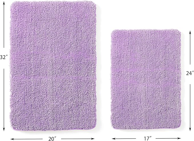 YHF Bathroom Rug Set 2 Piece, Extra Thick & Soft Microfiber Shaggy, Machine Washable Bath Mats, Absorbent Bath Rugs, Non-Slip Rubber Backing Bath Mat for Bathroom Floor, Tub and Shower, Lavender