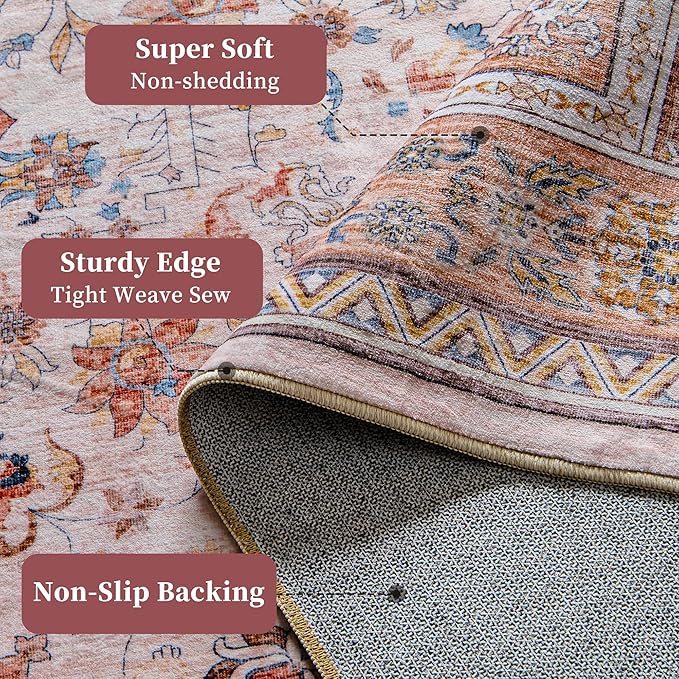Vintage Big Seal Carpet with Light Pink Base Small Area Rugs 2x3, Throw Rug with Rubber Backing Washable