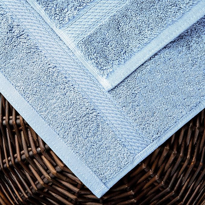 BLUENILEMILLS BNM Egyptian Cotton 2-Piece Towel Set, Includes 2 Bath Towels, Attached Loop for Easy Hanging and Storage, Hotel Quality, Perfect for Bathroom, Gym, Shower Space, or Spa, Light Blue