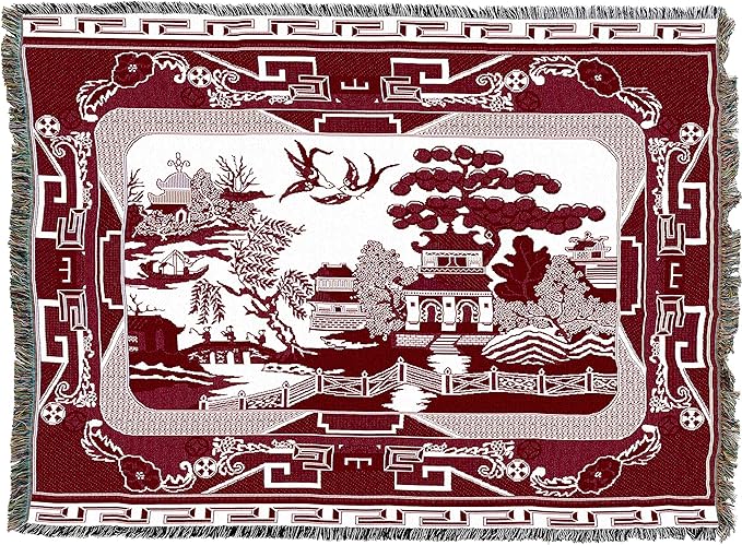 Pure Country Weavers Red Willow Blanket - Asian Gift Tapestry Throw Woven from Cotton - Made in The USA (72x54)