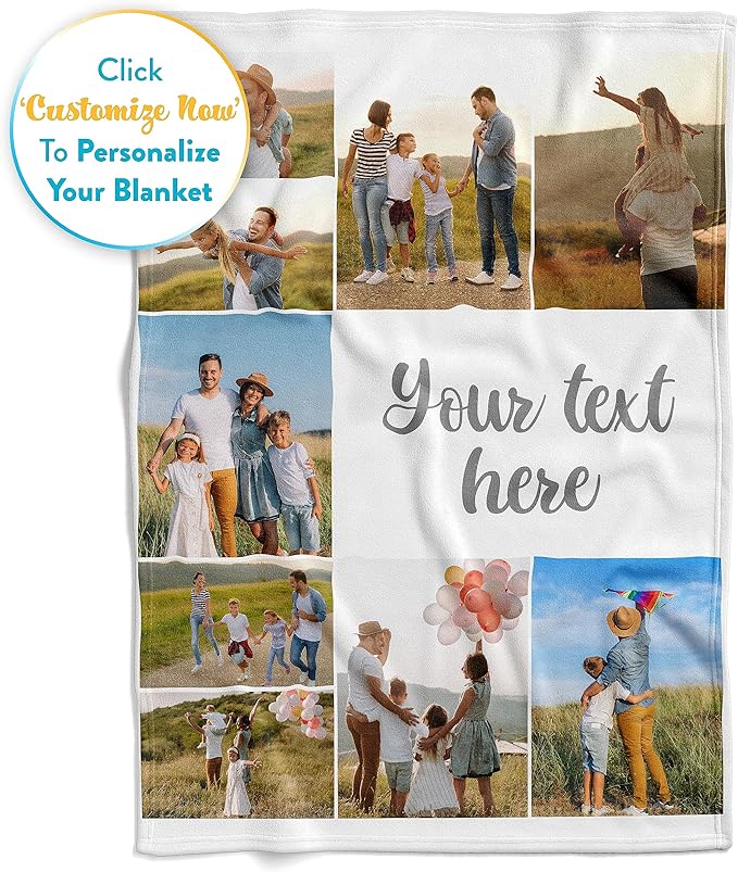 Ships Next Day, Custom Blanket with Picture and Text - Printed in USA, Personalized Photo Blanket with Text (Fleece 60x80)