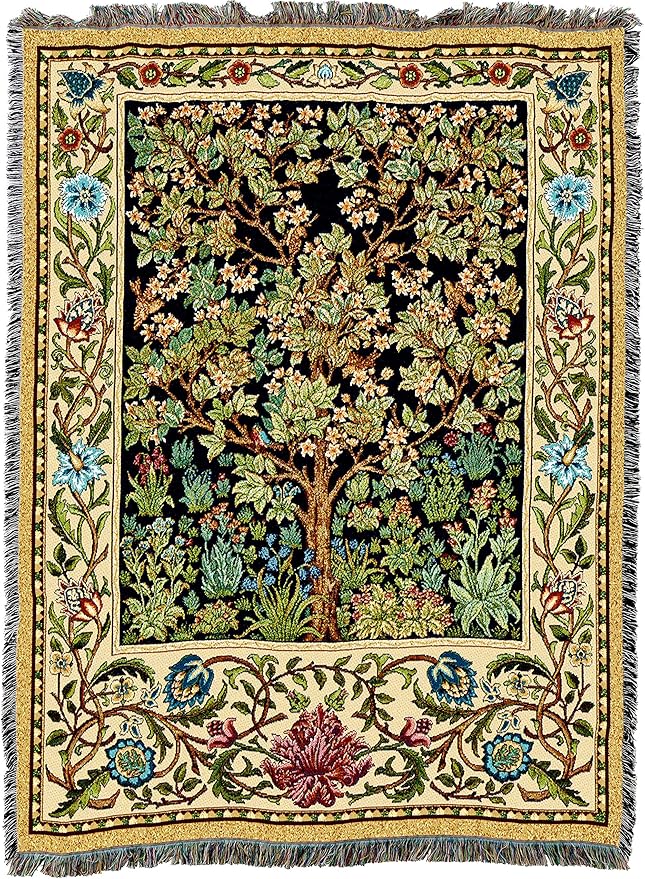Pure Country Weavers William Morris Tree of Life Blanket - Arts & Crafts - Gift Tapestry Throw Woven from Cotton - Made in The USA (72x54)