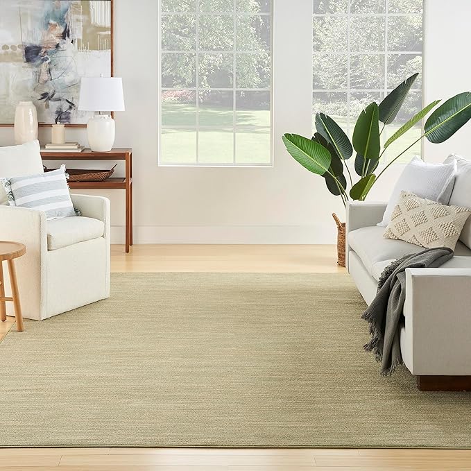 Nourison Home Essentials Indoor/Outdoor Green Gold 7' x 10' Area Rug, Easy Cleaning, Non Shedding, Bed Room, Living Room, Dining Room, Backyard, Deck, Patio (7x10)