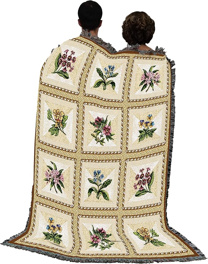 Pure Country Weavers French Floral Blanket by Susan Welsch - Garden Floral Gift Tapestry Throw Woven from Cotton - Made in The USA (72x54)