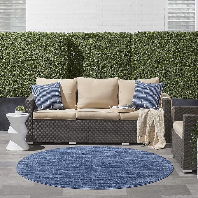 Nourison Home Essentials 6' x Round Navy Blue Fabric Outdoor Area Rug (6' Round)