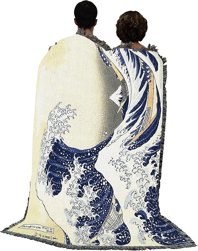 Pure Country Weavers Great Wave of Kanagawa Blanket by Katsushika Hokusai - Fine Art Gift Tapestry Throw Woven from Cotton - Made in The USA (72x54)