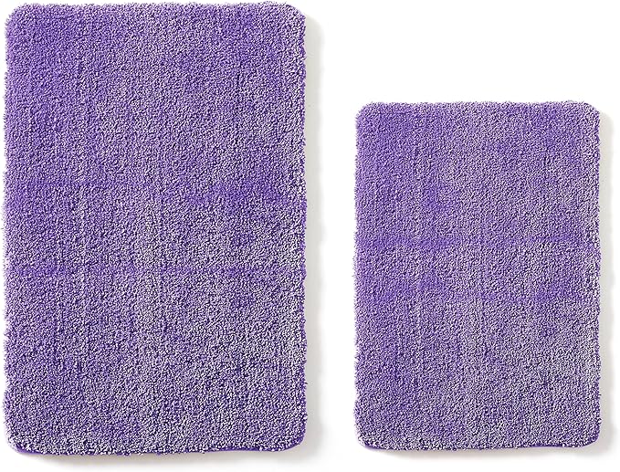YHF Bathroom Rug Set 2 Piece, Extra Thick & Soft Microfiber Shaggy, Machine Washable Bath Mats, Absorbent Bath Rugs, Non-Slip Rubber Backing Bath Mat for Bathroom Floor, Tub and Shower, Purple